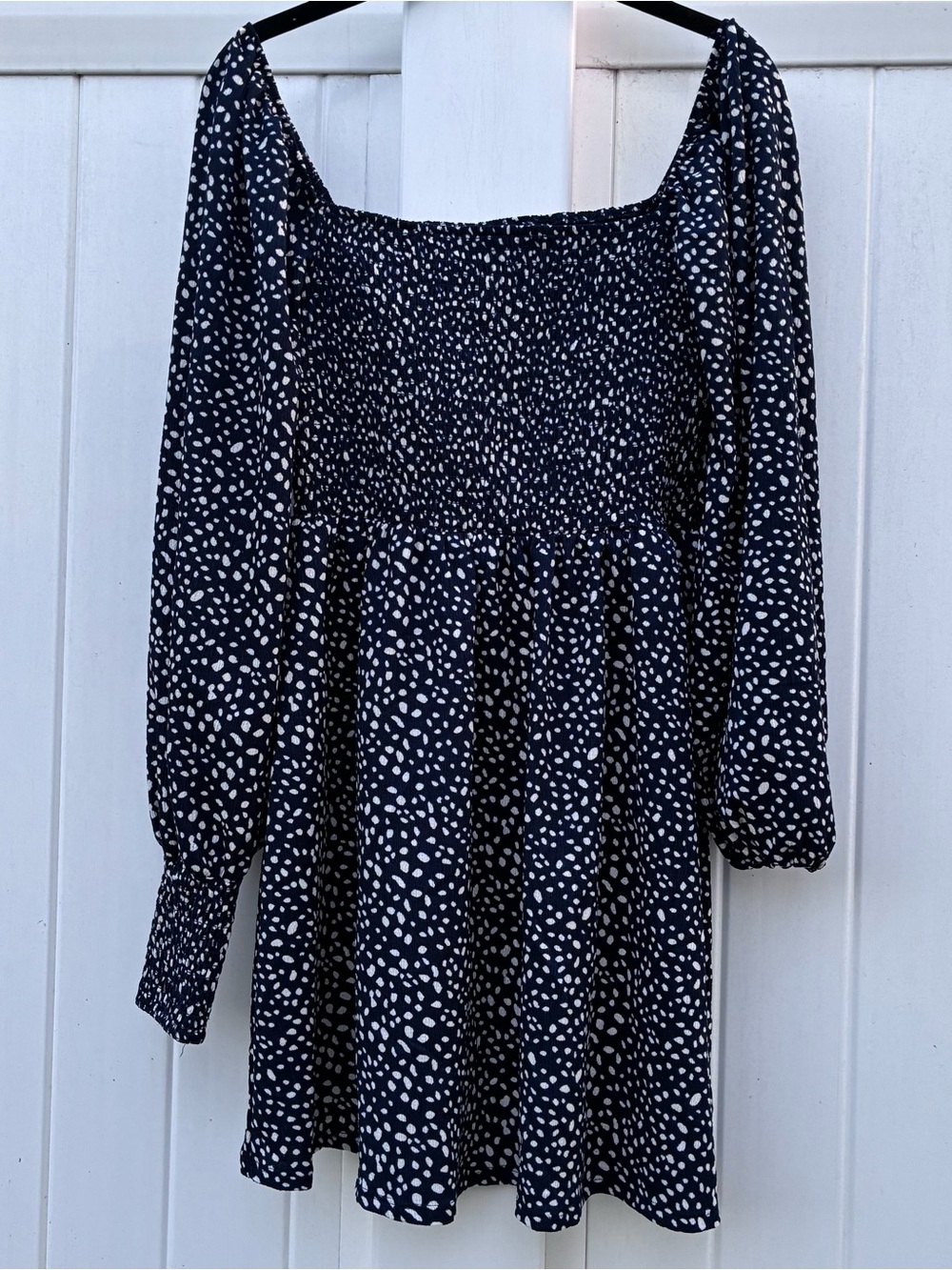 Miami Women’s Blue White Polka Dot Smocked Babydoll Dress Retro 90s NWOT Sz M